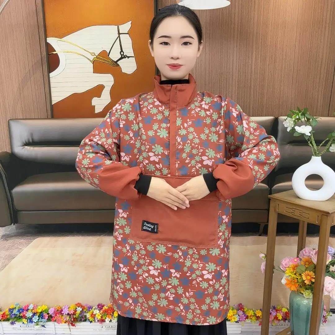 围裙时尚洋气高档优质新款防水时尚家用围裙上班泼水厨房长袖拉链