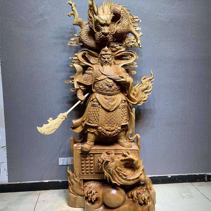 崖柏料金丝楠御龙关公关二爷武财神佛像根雕木雕摆件送礼家居开业