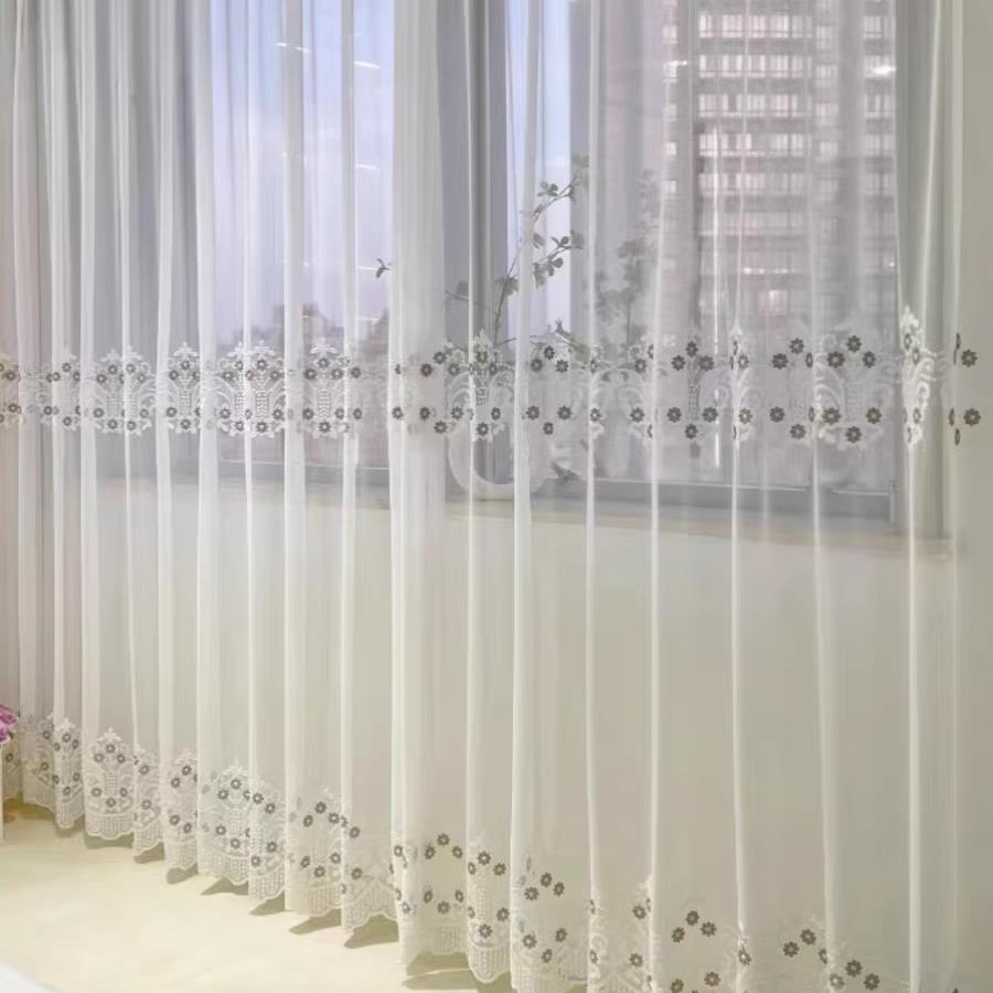 新款绣花纱海棠依旧加密绣花窗帘纱帘隔断窗阳台卧室飘窗客厅配纱