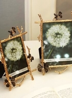 北欧创意复古相框金属金色桌面摆件家居简约装饰画框