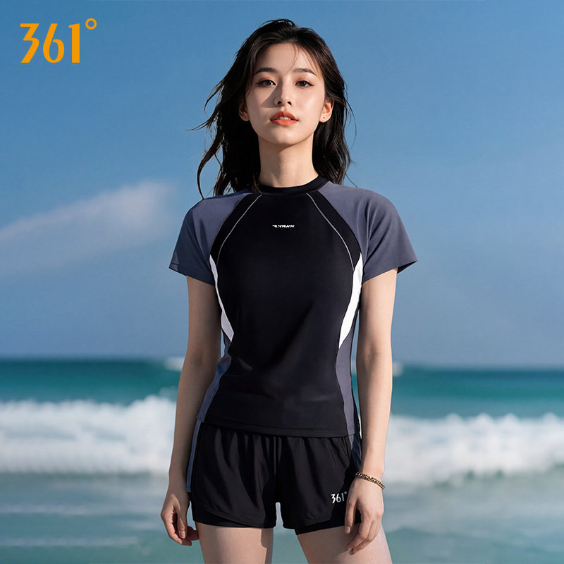 361度游泳衣女士泡温泉成人女款短袖分体保守防晒泳装游泳馆专用