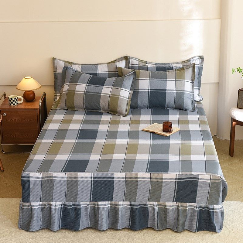 简约风纯棉床裙单件条纹双人全棉床笠罩带裙边床盖床围裙罩三件套,床上用品,床裙,淘宝优惠券,粉丝福利购,淘宝优惠卷