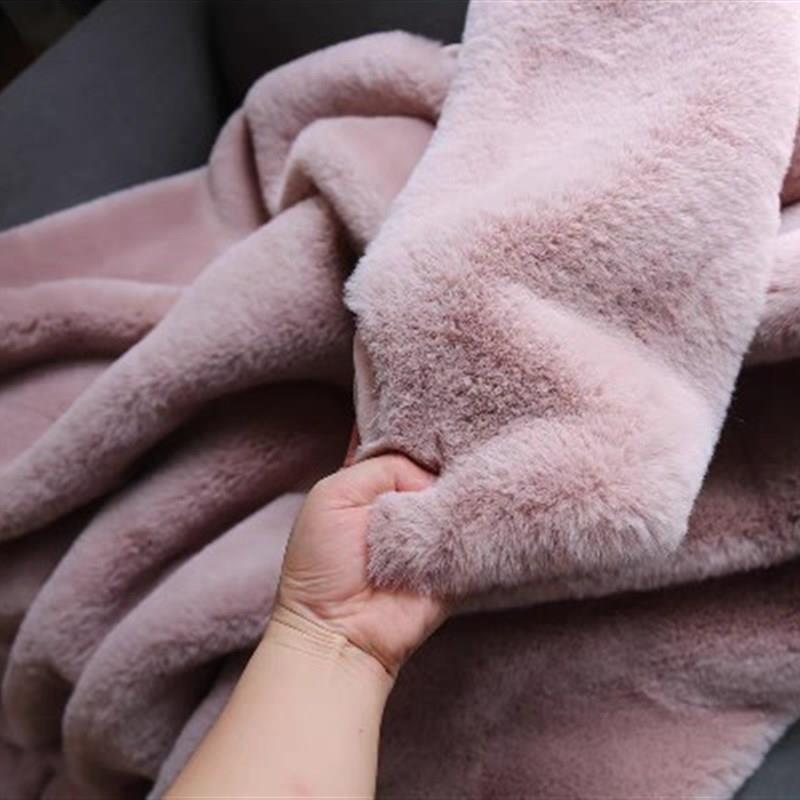 新品出口品质仿皮草大兔毛双层毛毯高货