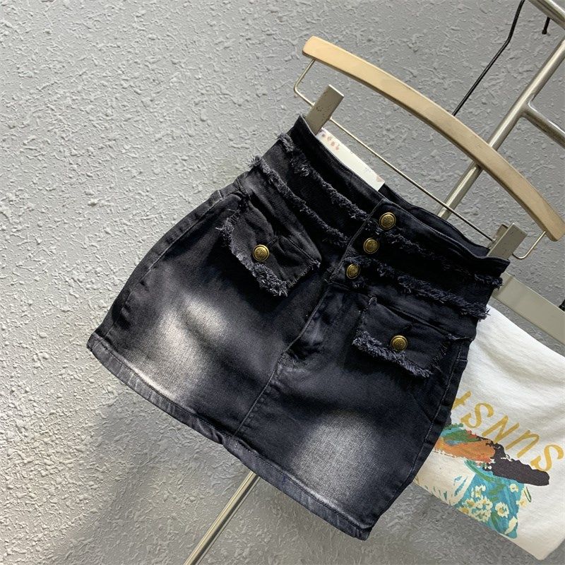 高腰三粒扣毛边水洗弹力紧身牛仔短裙2024年夏季新款时尚包臀裙女,女装/女士精品,半身裙,淘宝优惠券,粉丝福利购,淘宝优惠卷