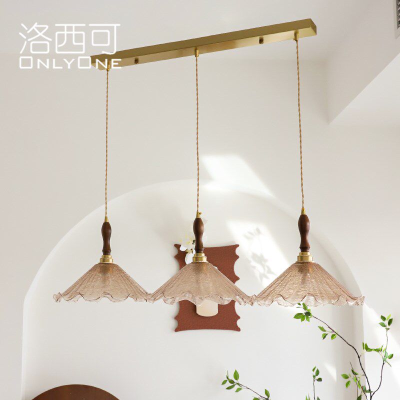 洛西可 复古侘寂风三头餐厅小吊灯美式茶室民宿岛台茶色玻璃灯具