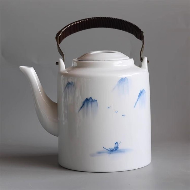手绘陶瓷提梁壶釉下彩泡茶壶带不锈钢滤网花草茶具家用单壶凉水壶