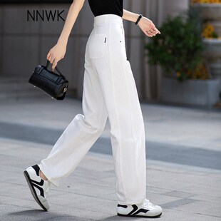 窄版直筒白色牛仔裤女2025年新款春秋季高腰小个子显瘦阔腿镰刀裤