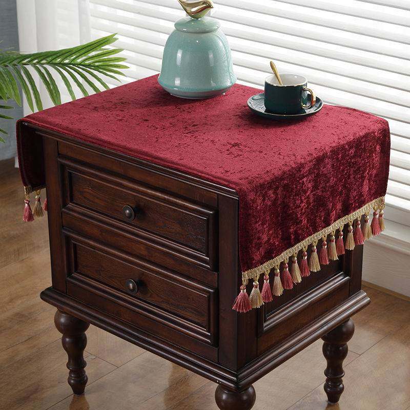新中式红色电视柜桌布餐柜鞋柜布艺床头柜盖布冰箱洗衣机防尘布,居家布艺,床头柜盖布,淘宝优惠券,粉丝福利购,淘宝优惠卷