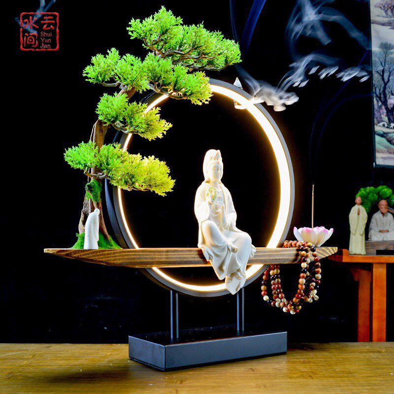新中式禅意观世音菩萨佛像摆件陶瓷杨柳净瓶南海观音家用镇宅装饰