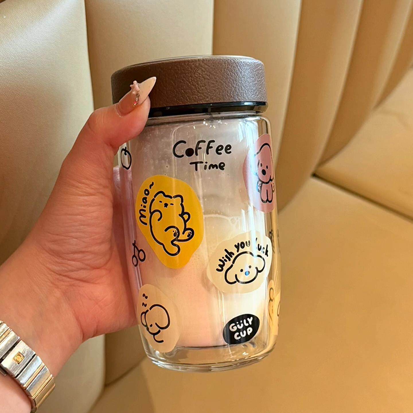 小猫杯子玻璃杯双层食品级高硼硅材质咖啡牛奶杯带盖便携可爱水杯