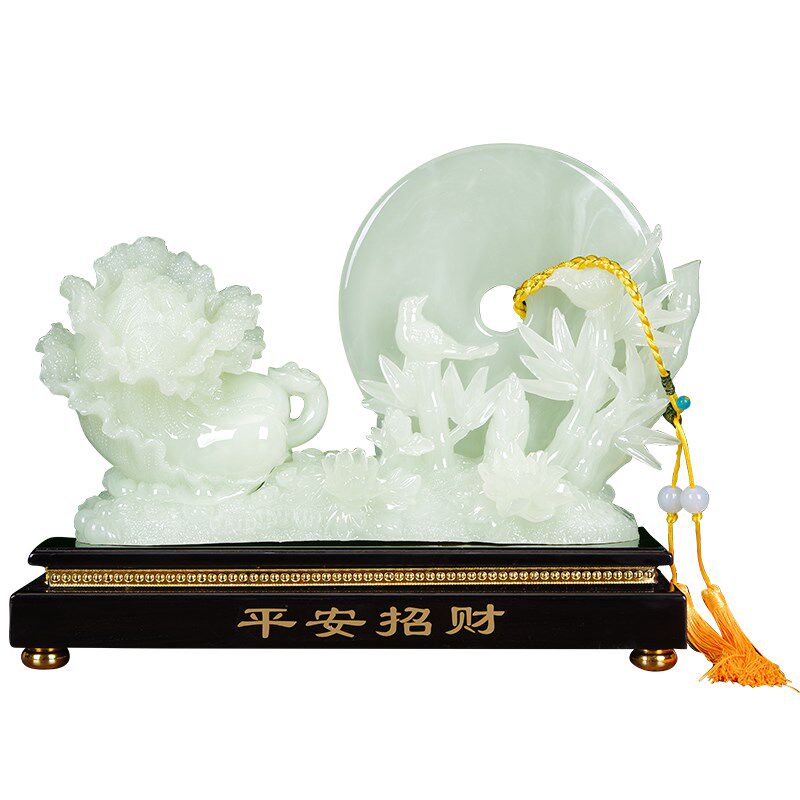 合成玉白菜摆件招财平安扣 中式风格客厅玄关招财饰品 浅绿色祝福