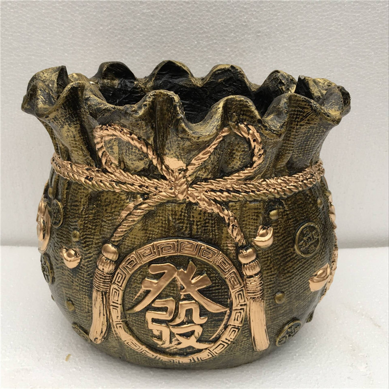 仿陶瓷花盆氧化镁聚宝盆特大号仿古色盆栽招财进宝盆栽浮雕个性花