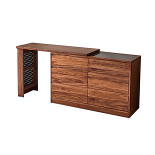 乌金木实木六斗柜梳妆台一体电脑书桌卧室可伸缩意式多功能六斗橱