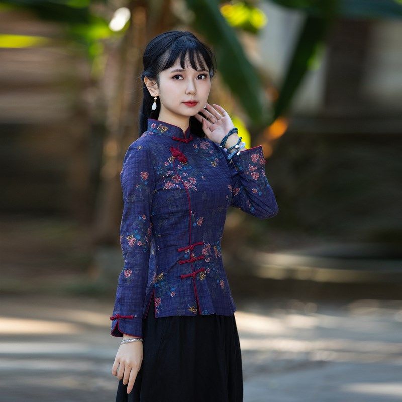 筠雅唐装女中国风旗袍式上衣改良版佛系盘扣休闲中式禅意茶服素衣