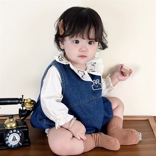 婴儿连衣裙牛仔洋气春秋款女宝宝套装背心裙子一岁两件套公主秋季