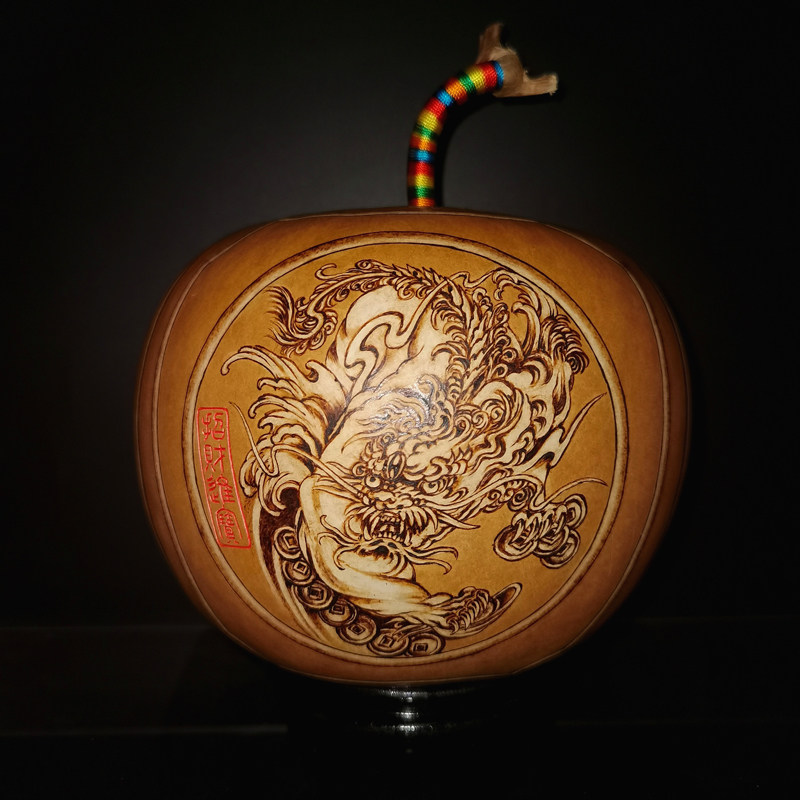 坐忘堂 天然葫芦手工 狮虎龙 烙画转印 客厅电视柜玄关装饰品摆件