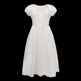 朵扇2024年夏季新款60支长绒绵U领白色连衣裙女高级感收腰长裙子