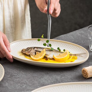 鱼盘家用高级感2024新款陶瓷复古轻奢餐具高颜值精致高端蒸鱼盘子