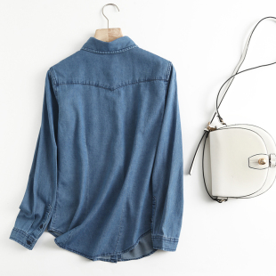 纯棉柔软打底衬衫 新品 上衣叠穿外套 牛仔衬衣女2021春秋季 宽松长袖