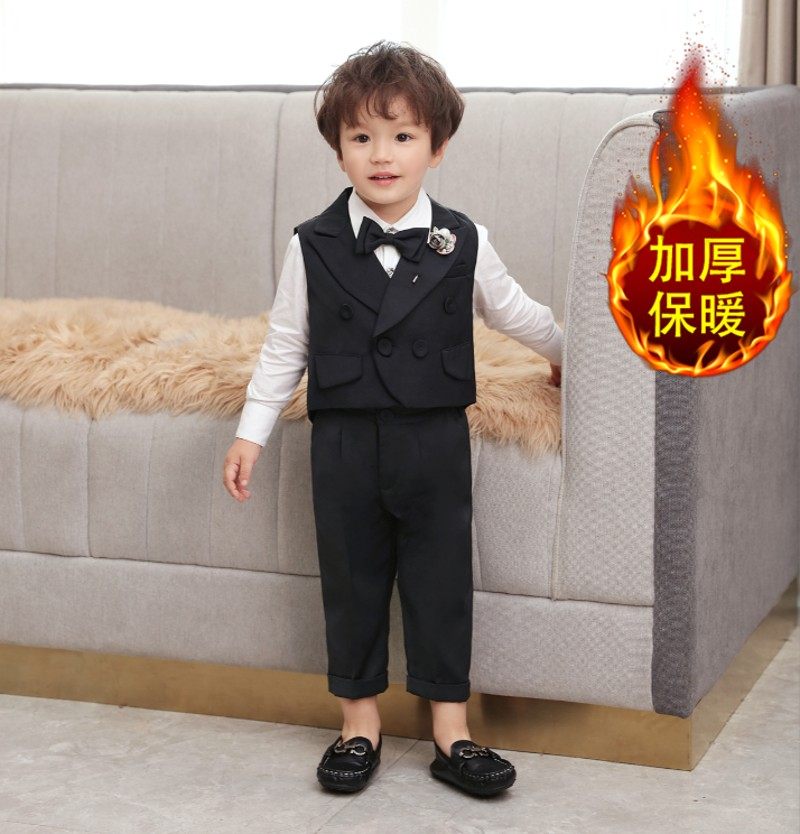 儿童西装套装男童周岁生日礼服男宝宝三件套花童小西装婴儿套装冬