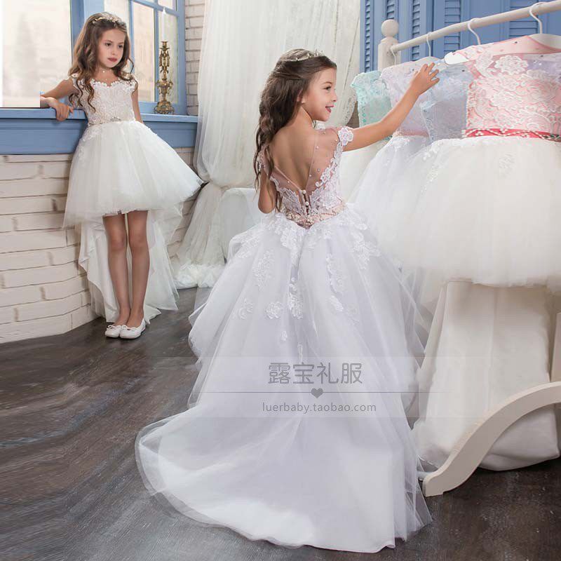 夏季新款儿童礼服前短后长钢琴比赛女童T台走秀女孩生日主持演出