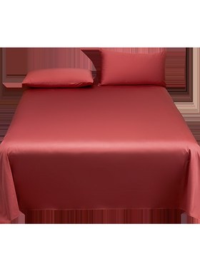 100支长绒棉纯红色床单亲肤300x245cm加大双人被单纯棉三件套订制