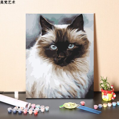 数字油画diy手工填充动物小猫咪暹罗猫宠物手绘涂色丙烯油彩画画
