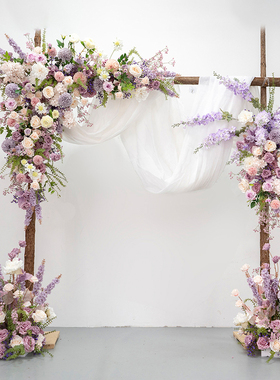 婚礼装饰紫色系拱门仿真花艺田园风婚庆布置家居舞台kt板背景假花