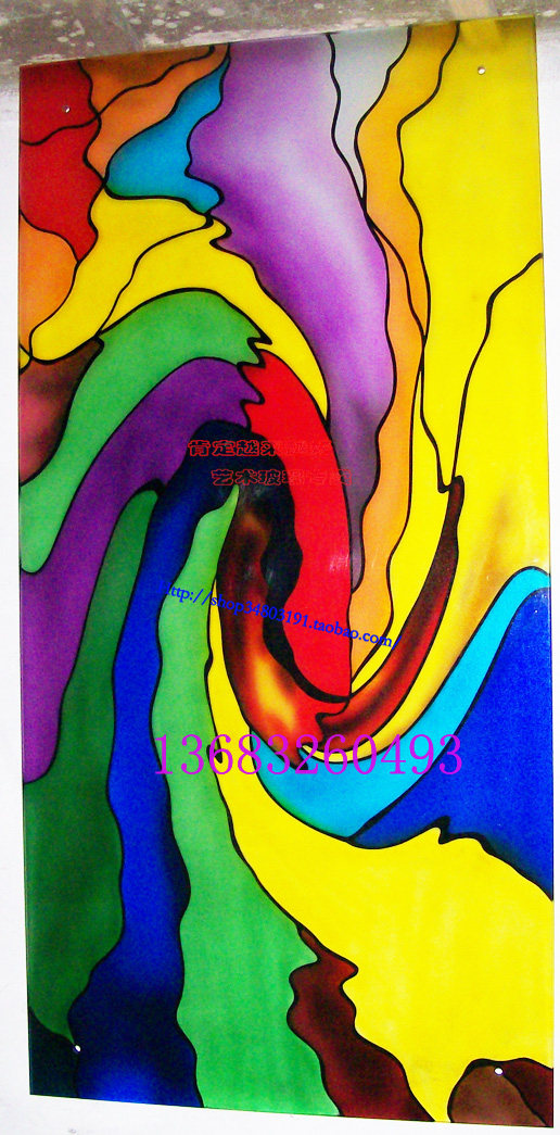 欧式教堂雕刻工艺术玻璃屏风玄关隔断柜门芯吊顶天花七彩旋仿琉璃