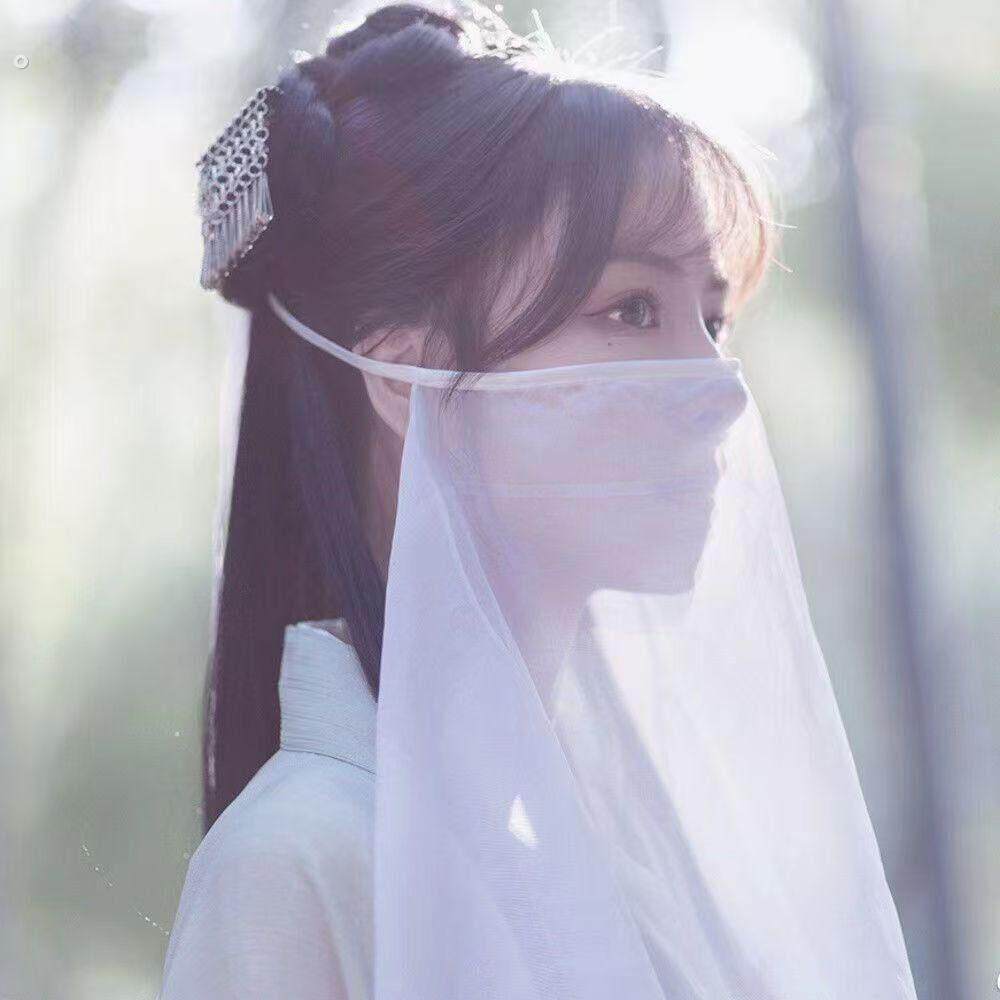 面纱女遮脸仙气风古代汉服系带古风古装仙女挂耳式薄款