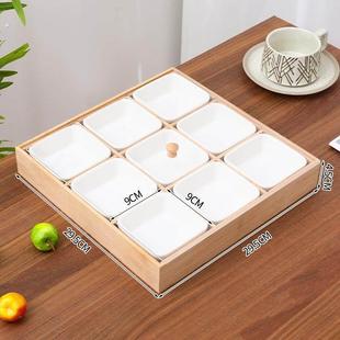围炉竹木九宫格餐具碟子火锅店酱料分格餐盘蔬菜托盘烤肉木盘拼盘