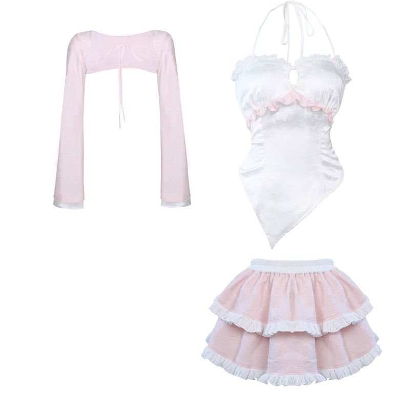 少女椰子 桃花醉舞 夏季套装粉色开衫外套+吊带背心+蛋糕裙半身裙,女装/女士精品,时尚套装,淘宝优惠券,粉丝福利购,淘宝优惠卷