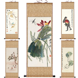 齐白石花鸟虾牛装饰字画新中式客厅沙发背景墙挂画饭厅书房挂画茶