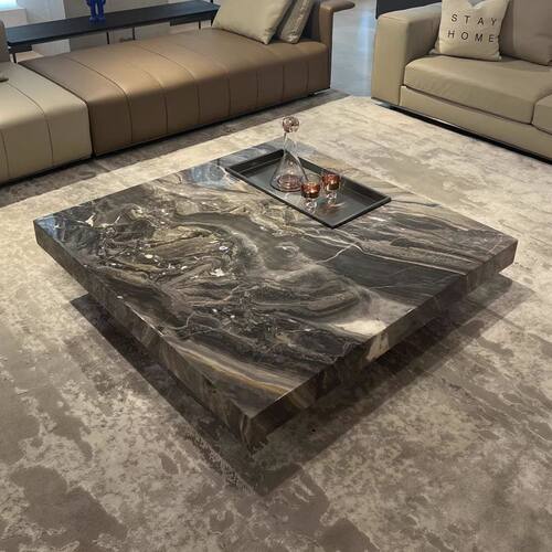 意式轻奢现代岩板正方茶几小户型