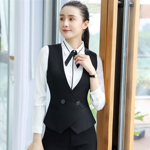 职业装马甲外套女百搭短款马夹女服务员餐饮店员工装制服西装套装