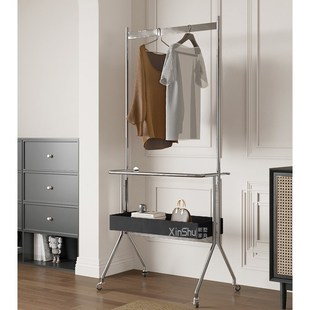 中古不锈钢衣帽架家用卧室落地挂衣架可移动晾衣架隔夜衣服收纳架