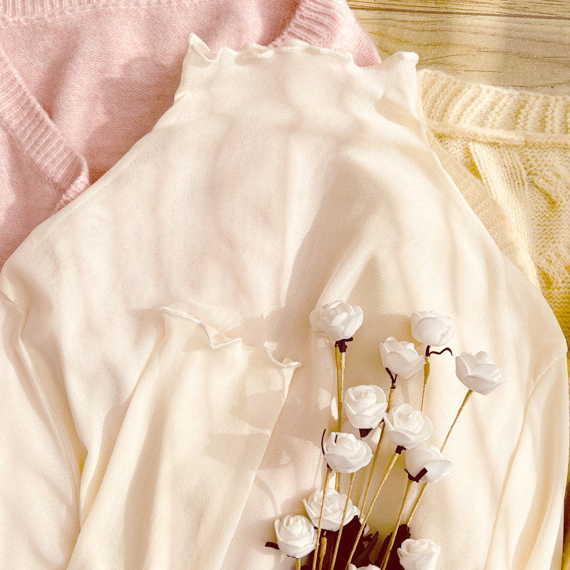 白色高领蕾丝打底衫女秋冬新款洋气毛衣内搭纱衣木耳边网纱上衣潮,女装/女士精品,蕾丝衫/雪纺衫,淘宝优惠券,粉丝福利购,淘宝优惠卷