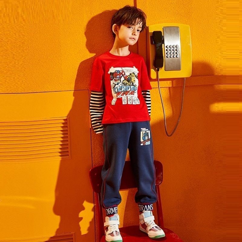 男童长袖t恤潮春秋新款纯棉假两件上衣儿童打底衫宝宝T恤纯棉A类