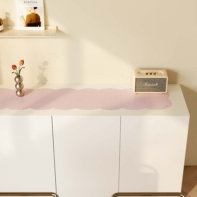 奶油风皮革电视柜桌布桌垫轻奢高级感防水防油可定制长条边柜垫子