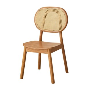 日式侘寂藤编椅子家用餐厅民宿设计师靠背藤椅咖啡厅中古实木餐椅