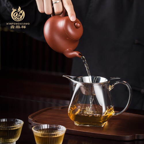 鑫凤祥耐热玻璃公道杯四方公杯茶漏套装加厚玻璃茶海功夫茶具配件