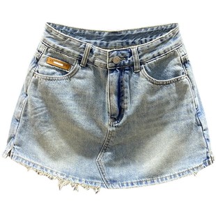 显瘦牛仔短裙女高腰裙裤夏季2024新款阔腿开叉a字短裤裙半身裙子
