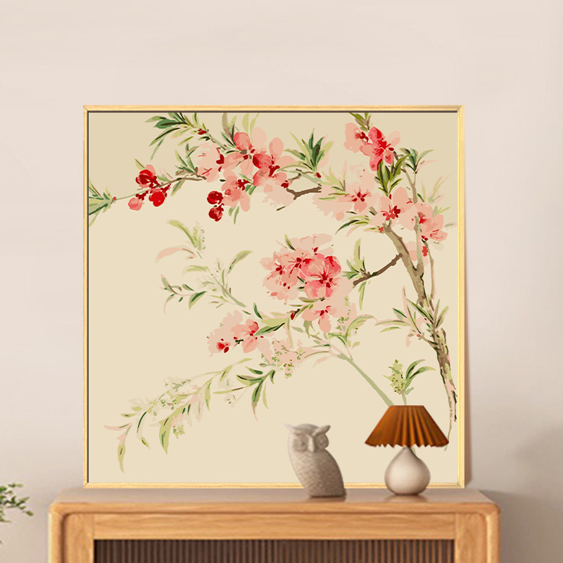 中国风花卉数字油画DIY 手工绘牡丹海棠桃花装饰画 加厚实木内框