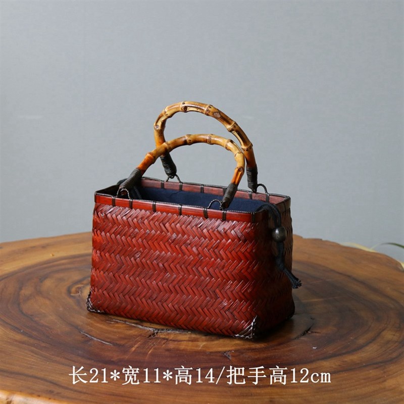 手工编织女手提包手拎包收纳包时尚复古藤编竹编包手提篮子摄影
