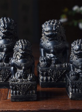 仿古中国风禅意狮子摆件装饰软装鱼缸造景案头茶几摆件招财