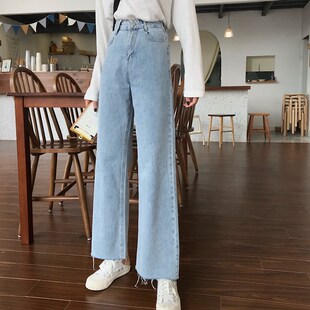 秋 XS码 瘦小个子145高腰百搭直筒阔腿裤 女150显高显瘦网红牛仔长裤