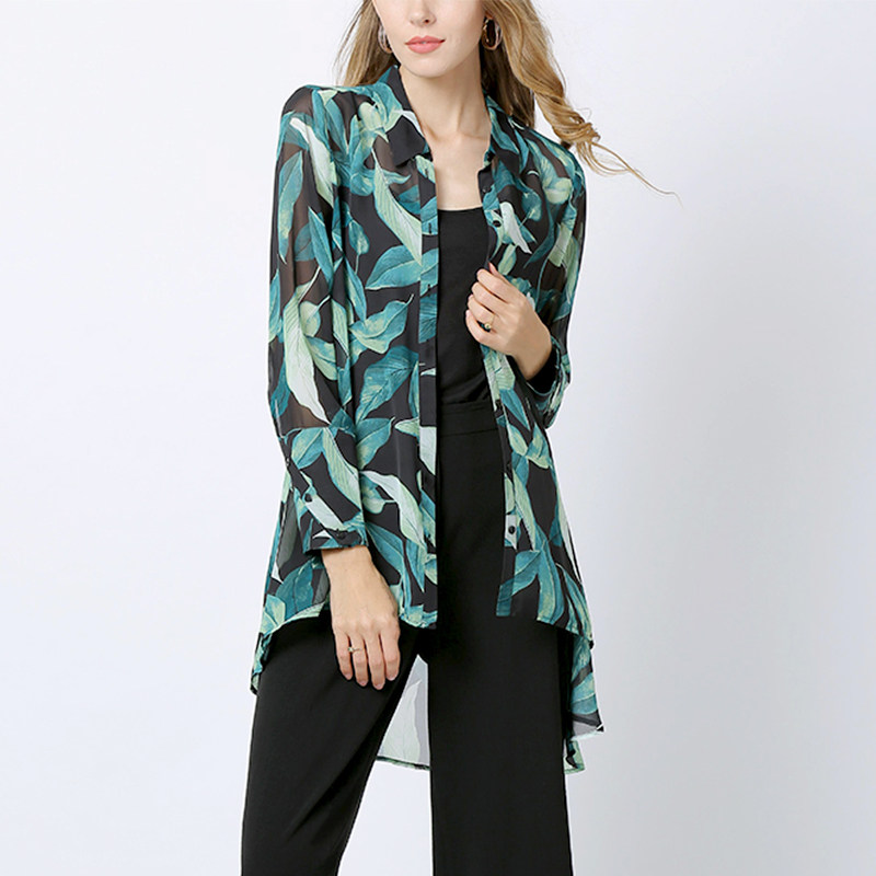 长袖衬衫漂亮时尚雪纺衫长款防晒衣女装夏季薄款开衫吊带外搭上衣