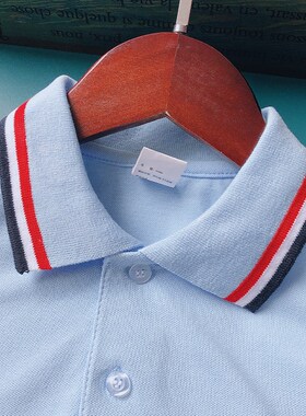 儿童校服夏季浅蓝色短袖T恤POLO衫纯棉男女童中大小学生白色班服