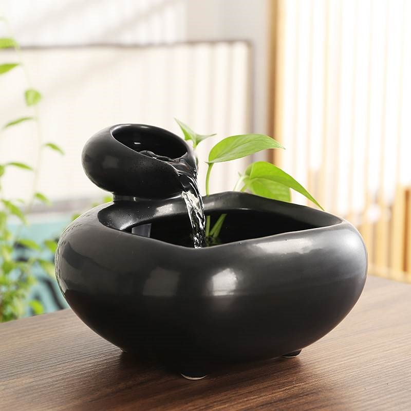 陶瓷创意循环流水办公室桌面装饰品茶几喷泉玄关小摆件开业礼物