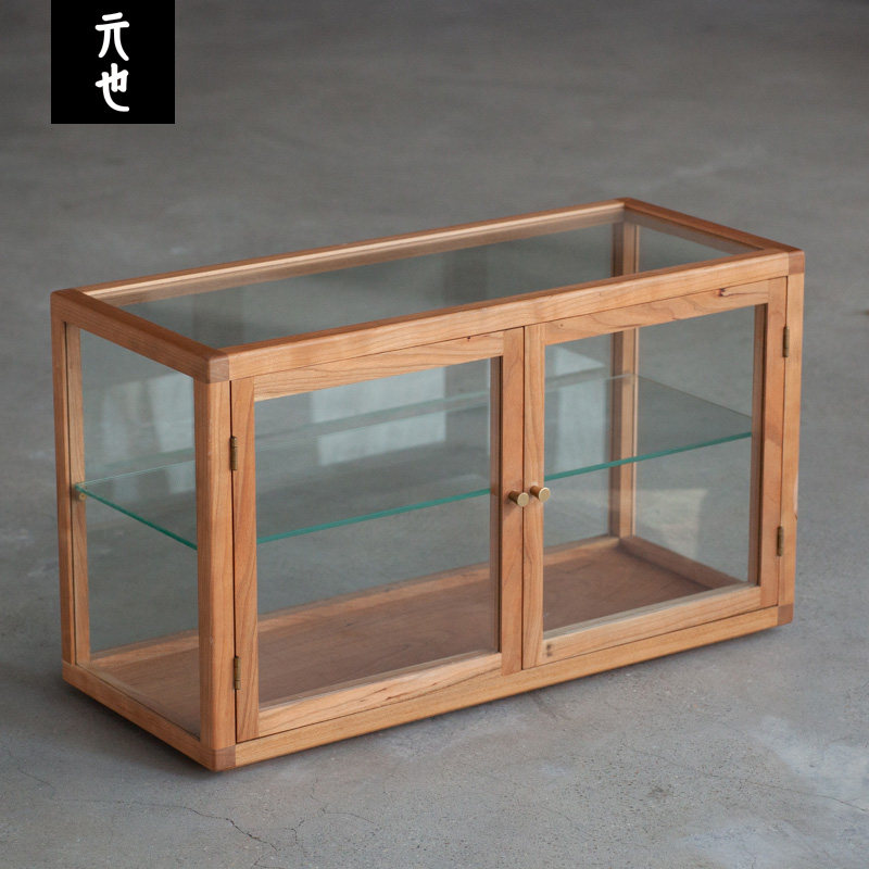 木质陈列展示柜玻璃钢化复古茶饮具双层小型手办首饰收藏元也设计